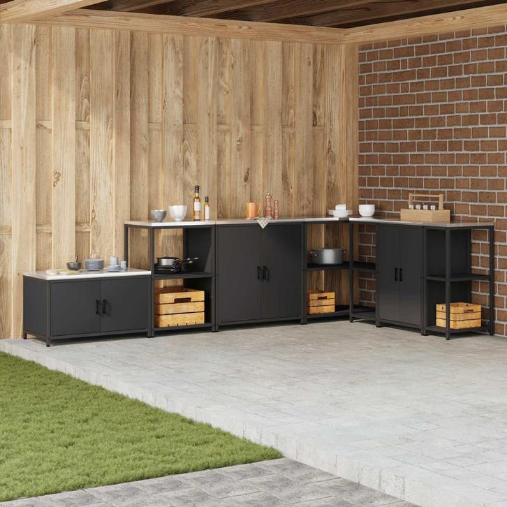 vidaXL Keukenopslag Kast HATTEM Zwart 90 x 50 x 53 cm Staal, Huis en Inrichting, Kasten | Overige, Nieuw, Verzenden