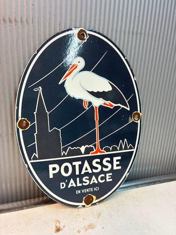 Potasse d’Alsace – Ovaal Emaille Reclamebord met Ooievaar -