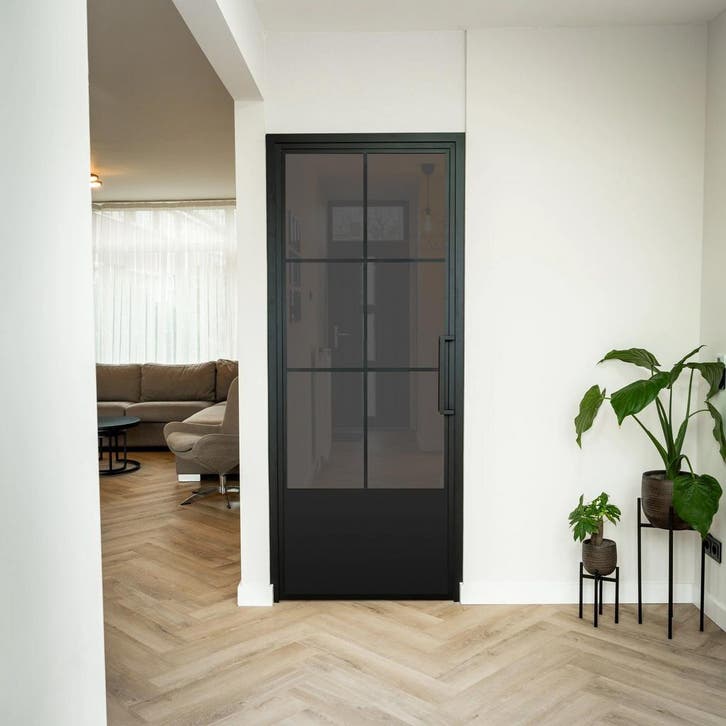Stalen Binnendeur - 6 Vlaks met kickplate - Rook glas, Bricolage & Construction, Fenêtres & Moustiquaires