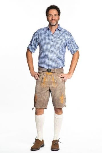 Lederhose Leer Kort Schaduw Oranje en Riem, Verzenden, Nieuw