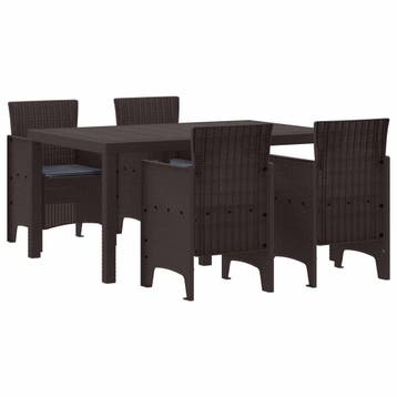 vidaXL Tuin Eettafel Set 5 st Bruin Polt riet, Verzenden