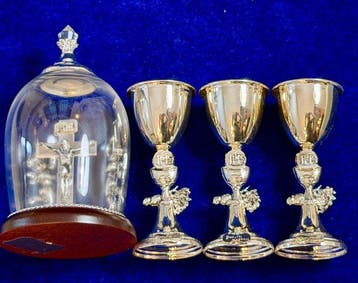 Italiaanse zilveren religieuze set (4) - Antiek - Kristal,, Antiek en Kunst