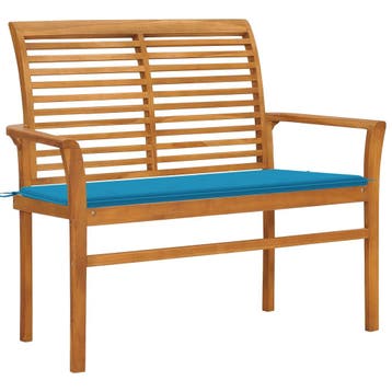 vidaXL Tuinbank met blauw kussen 112 cm massief teakhout, Verzenden