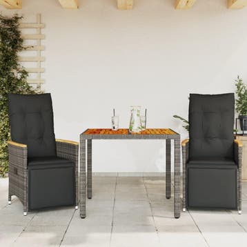 vidaXL 3-delige Bistroset met kussens poly rattan grijs, Verzenden, Nieuw