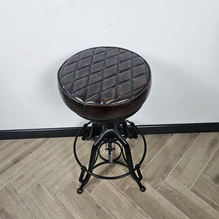 Kruk - in hoogte verstelbaar - Leder, IJzer - draaikruk, Antiquités & Art, Curiosités & Brocante