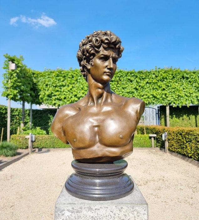 sculptuur, Buste van David - 58 cm - Brons, Marmer, Antiek en Kunst, Curiosa en Brocante