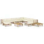 vidaXL 12-delige Loungeset met crèmewitte kussens bamboe, Verzenden, Loungeset