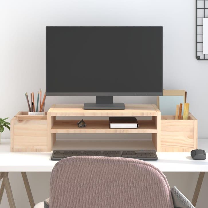 vidaXL Monitorstandaard 70x27,5x15 cm massief grenenhout, Computers en Software, Overige Computers en Software, Nieuw, Verzenden