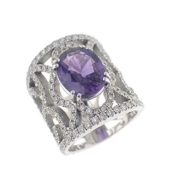 Witgouden koninklijke ring gezet met saffier en diamanten..., Handtassen en Accessoires, Ringen, 18 tot 19, Gebruikt, Ophalen of Verzenden