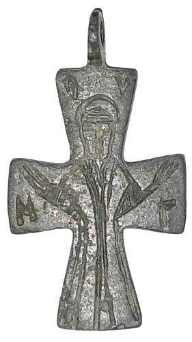 Byzantijns Brons, -Indrukwekkend kruis met het beeld van