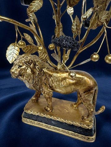 Kaarsenhouder - Hars, Metaal - Gouden kroonluchter Leeuw