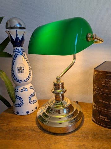 Lamp - Verguld messing, Opaline glas - Notarislamp, Antiek en Kunst
