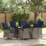 vidaXL Tafel en stoelen set met kussen 7 pcs Grijs PE Riet, Verzenden, Nieuw
