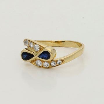 Bague - 18 carats Or jaune - 0.72ct. tw. Saphir - Diamant
