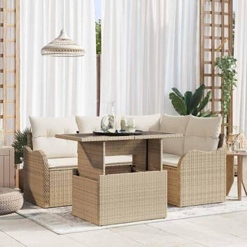 vidaXL Tuinbank Set 5 st Beige Poly Riet, Verzenden, Nieuw