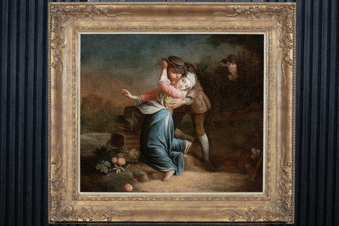 Hollandse School (XVII) - De Verliefde Wijnboer - NO RESERVE, Antiquités & Art, Art | Peinture | Classique
