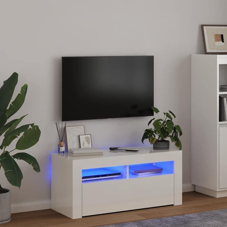 vidaXL Tv-meubel met LED-verlichting 90x35x40 cm hoogglans, Maison & Meubles, Armoires | Mobilier de télévision, Envoi