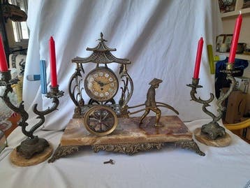 Pendule - Brons, Marmer - 1960-1970, Antiek en Kunst