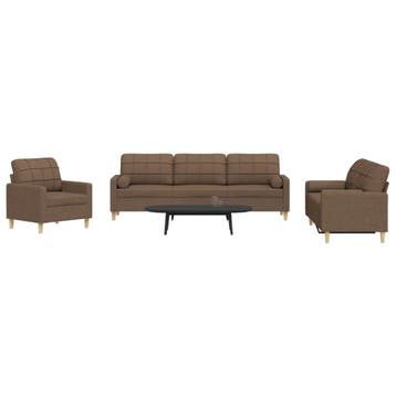 vidaXL 3-delige Loungeset met sierkussens stof bruin, Verzenden, Nieuw