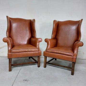 Fauteuil (2) - Bergere - Leder, Hout