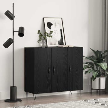 vidaXL Dressoir Zwart Eiken 90 x 32,5 x 80 cm Bewerkt hout, Huis en Inrichting, Kasten | Dressoirs, Verzenden, Nieuw