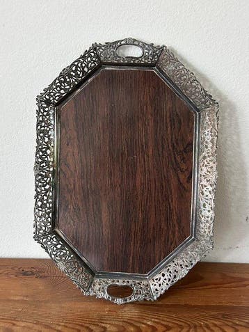 Plateau - Bois, Plaqué(e) argent - Plateau classique, Antiek en Kunst, Antiek | Keukengerei