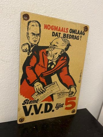 Vintage V.V.D. verkiezingsbord / politiek reclamebord –