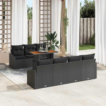 vidaXL Tuinbank Set 8 st Zwart Poly rattan, Verzenden, Nieuw