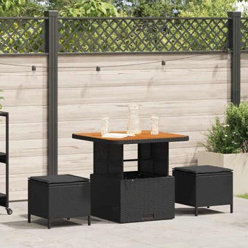 vidaXL Tuin Eettafel Set 3 st Zwart poly rattan, Verzenden