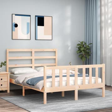 vidaXL Bedframe met hoofdbord massief hout, Verzenden, Nieuw
