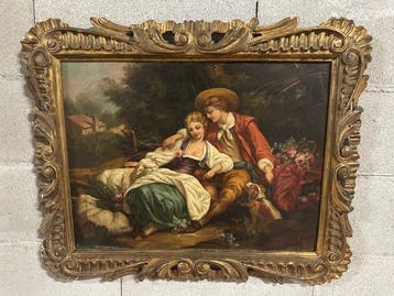Europese school (XVIII) - Coppia di dipinti: Scene pastorali, Antiek en Kunst