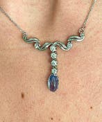 Collier - 18 carats Or blanc Saphir - Diamant, Handtassen en Accessoires, Kettingen, Nieuw