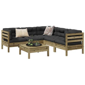vidaXL 6-delige Loungeset met kussens geïmpregneerd, Verzenden, Nieuw, Loungeset