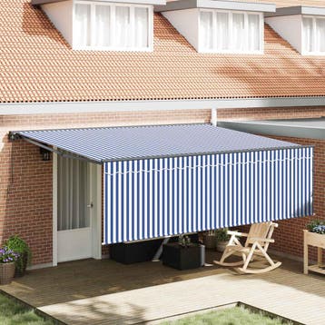 vidaXL Uitschuifbare luifel Blauw en Wit 400 × 300 cm, Verzenden, Nieuw