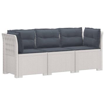 vidaXL 3-Zits Tu bank met Kussens Rattan Look PP Wit, Verzenden