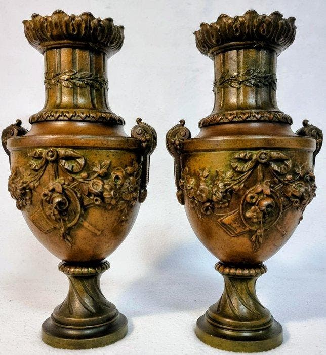 Vase - Métal - Deux vases / supports de lampe, Antiquités & Art, Curiosités & Brocante