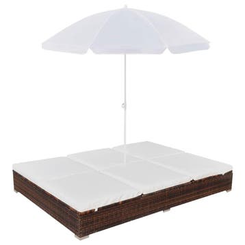 vidaXL Loungebed met parasol poly rattan bruin, Verzenden, Nieuw