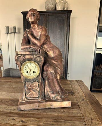 Klok - Legering - 1920-1930 - Art Nouveau pendule - 60 cm, Antiek en Kunst