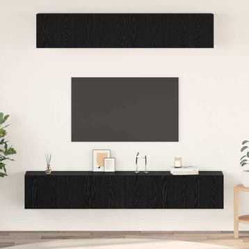 vidaXL Tv-meubelset 5 st Zwart Eiken Bewerkt hout, Verzenden, Nieuw