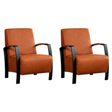 Set van 2 Leren fauteuils Glory - Rancho Cognac (cognac), Nieuw, Ophalen of Verzenden, 50 tot 75 cm, Leer