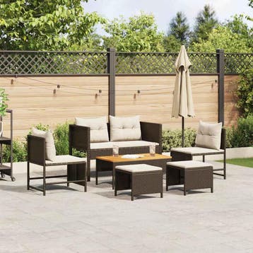 vidaXL Tuinbank Set met kussen 6 pcs Bruin en Crème poly, Verzenden