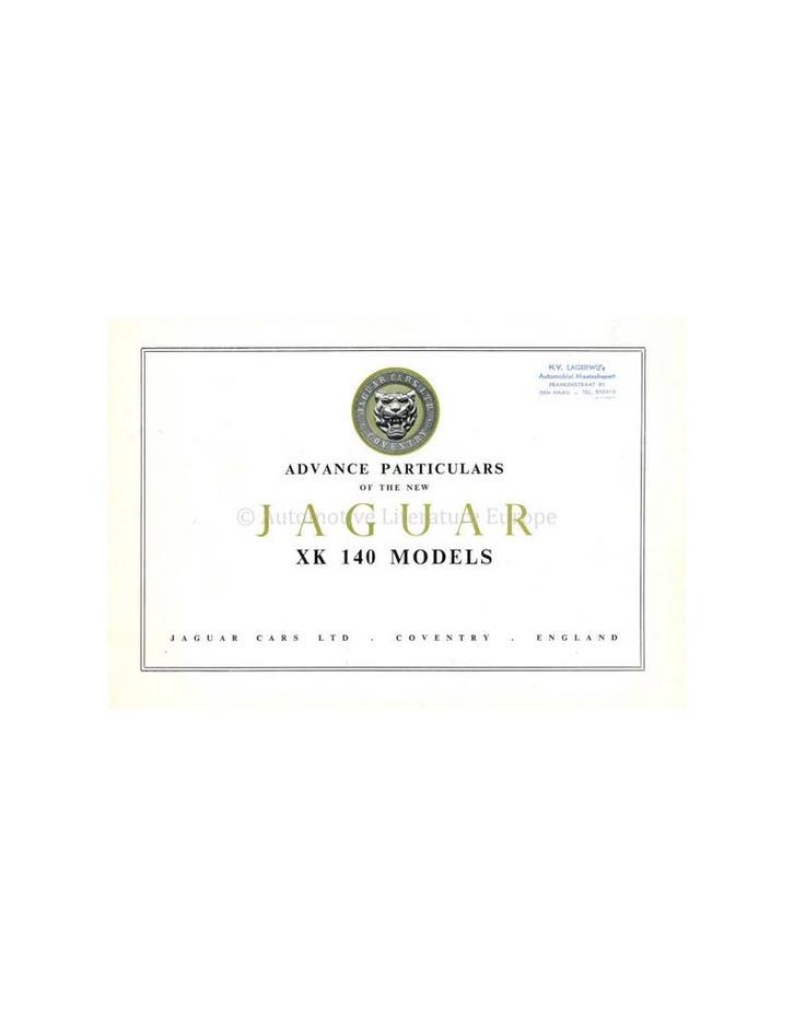 1953 JAGUAR XK 140 BROCHURE ENGELS, Livres, Autos | Brochures & Magazines