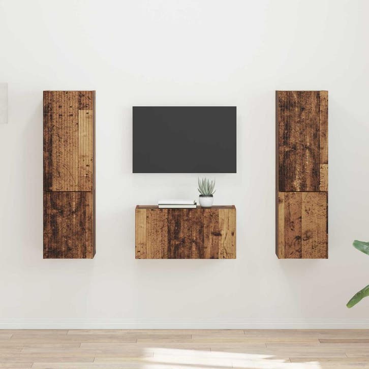 vidaXL Tv-meubelset 5 pcs Oud Hout Bewerkt hout, Maison & Meubles, Armoires | Mobilier de télévision, Envoi