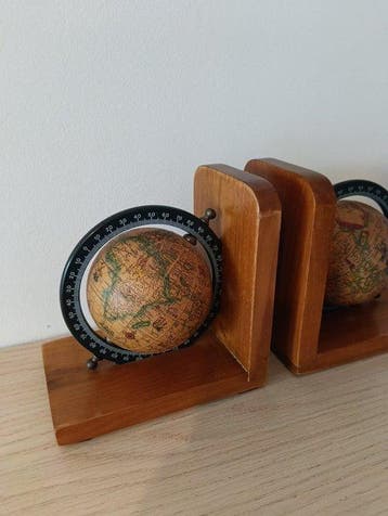 Boekensteunen (2) - Hout, Metaal - Boekensteunen Globes