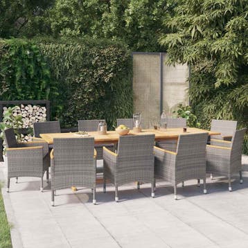 vidaXL 11-delige Tuinset met kussens grijs, Verzenden, Nieuw, Tuinset