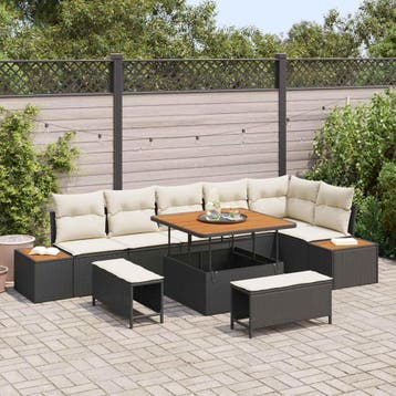 vidaXL Tuinbank Set 9 st 8-Aantal zitplaatsen Zwart en Crème, Verzenden