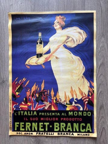 Jean dYlen - Fernet Branca – Manifesto pubblicitario -, Antiek en Kunst