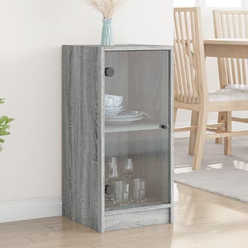 vidaXL Bijzetkast met glazen deuren 35x37x75,5 cm grijs, Huis en Inrichting, Kasten | Dressoirs, Verzenden, Nieuw
