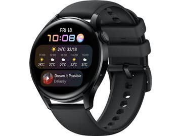 Huawei Watch 3 46 mm zwart op siliconen bandje zwart - wifi, Verzenden, Zo goed als nieuw, Huawei