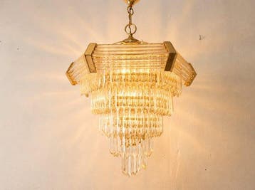 Plafondlamp - Metaal, Messing, Glas, Bergkristal